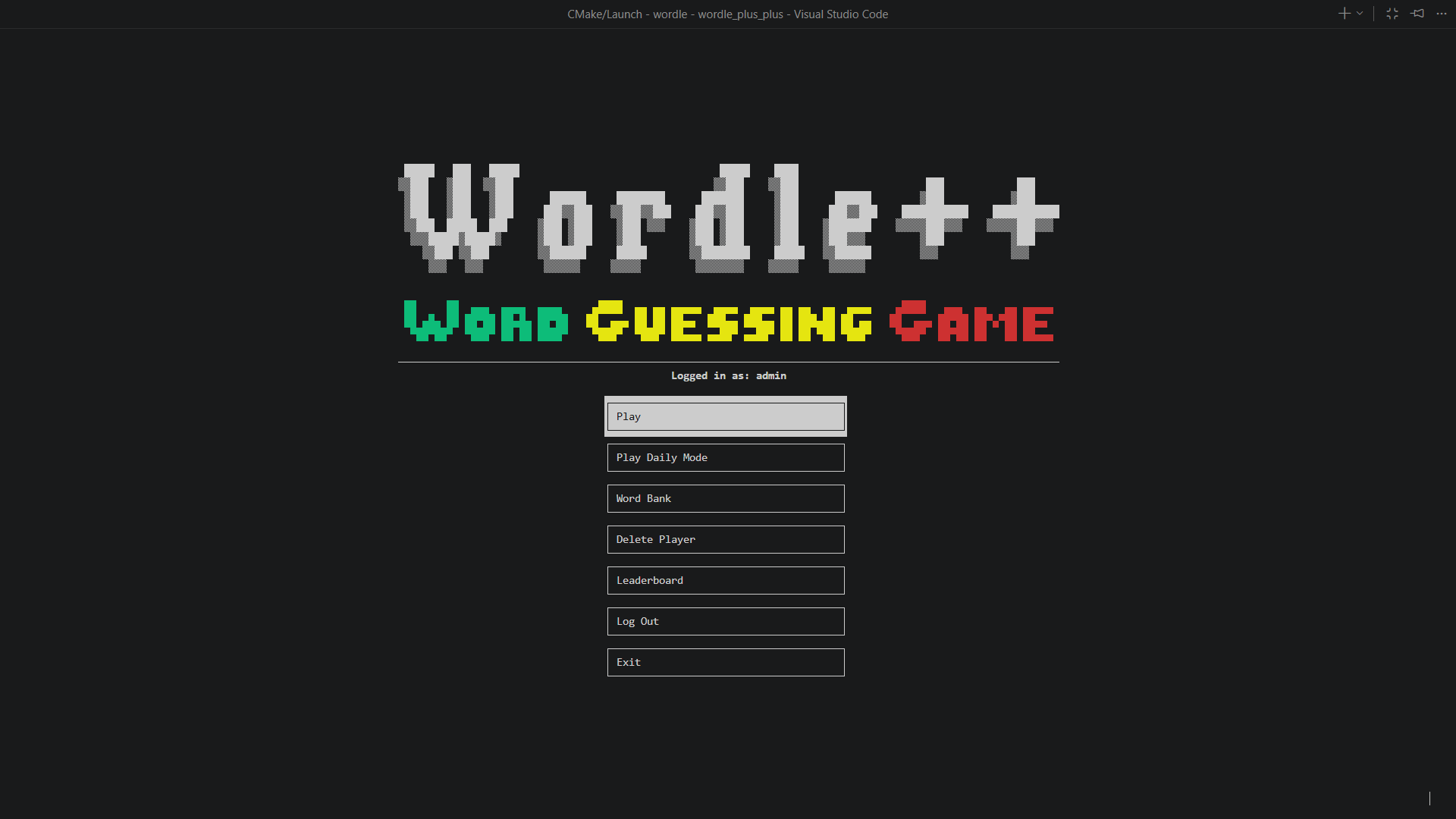Wordle++ admin menu